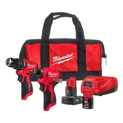 Milwaukee M12BLPP2B-422B 12V Brushless Compact Twin Pack with 2 x Batteries, Charger & Bag 4933500426